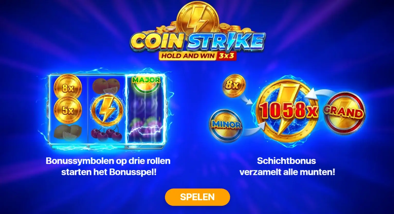Coin Strike slot game bonus feature with Hold and Win mechanics and coin multipliers.